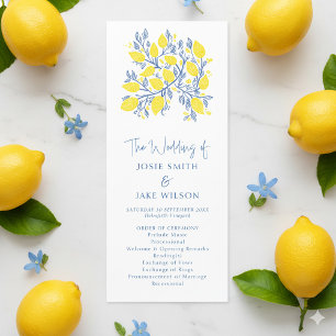 Blaue und gelbe Botanische Hochzeit Programm