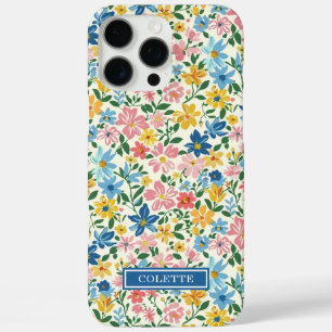 Blaue und gelbe Ditsy-Blumen monogrammiert iPhone 16 Pro Max Hülle