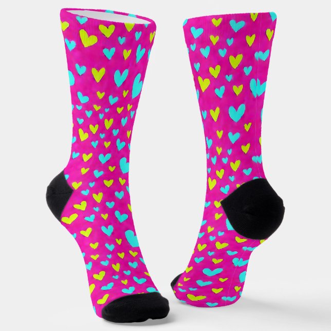 Blaue und gelbe Doodle-Herzsocken Socken (Gewinkelt)