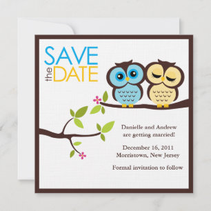 Blaue und gelbe Eulenhochzeit Save The Date