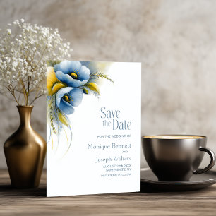 Blaue und gelbe florale Hochzeit - Merken Sie sich Save The Date
