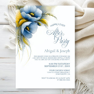 Blaue und gelbe florale Hochzeits- After Party Einladung