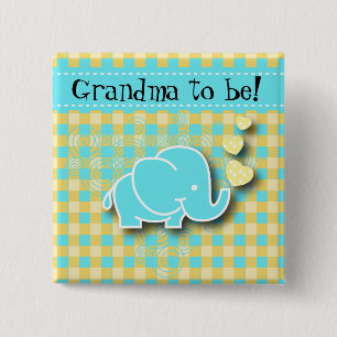 Blaue und gelbe Großmutter des Baby-Elefant-  zum Button
