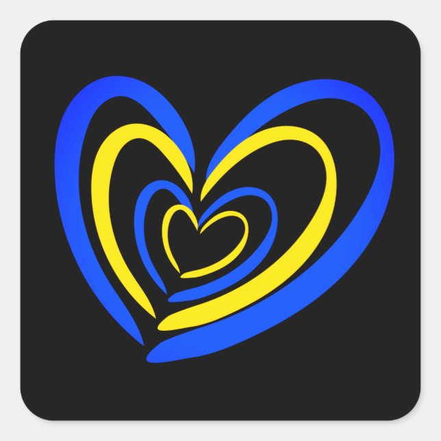 Blaue und gelbe Herzen auf schwarzen Kriane Inspir Quadratischer Aufkleber (Vorderseite)