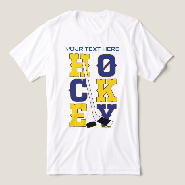 Blaue und gelbe Hockeysportkleidung Tri-Blend Shirt (Design Vorderseite)