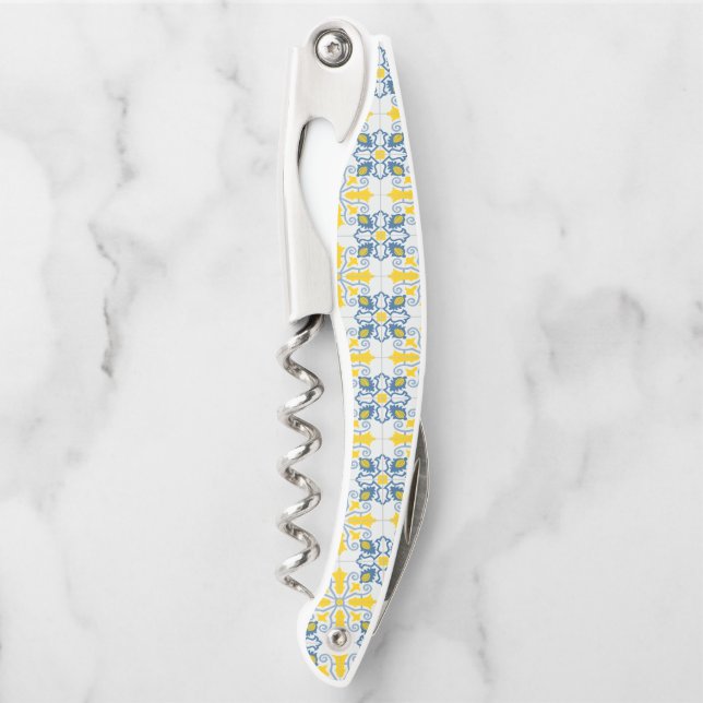 Blaue und gelbe hübsche portugiesische Fliesen Kellnermesser (Vorderseite)
