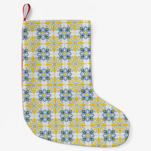 Blaue und gelbe hübsche portugiesische Fliesen Kleiner Weihnachtsstrumpf