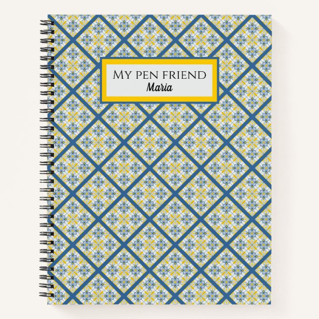 Blaue und gelbe hübsche portugiesische Fliesen Notizbuch (Vorderseite)