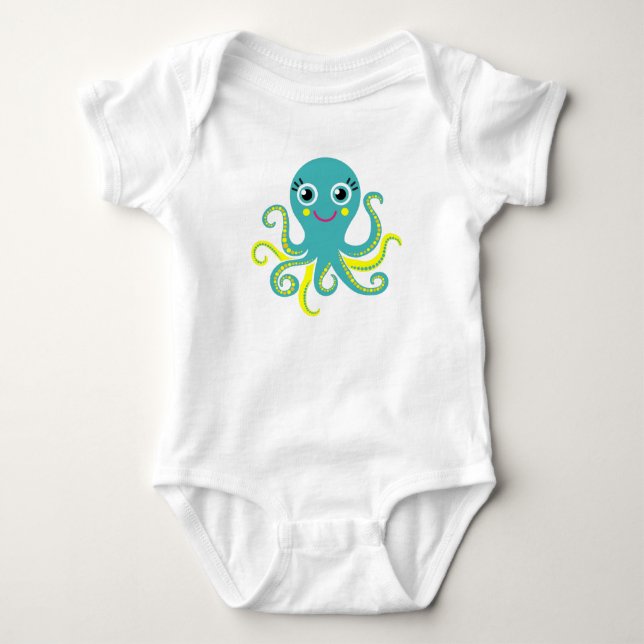 Blaue und gelbe Krake Baby Strampler (Vorderseite)