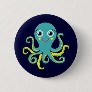 Blaue und gelbe Krake Button