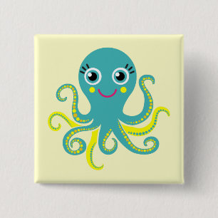 Blaue und gelbe Krake Button