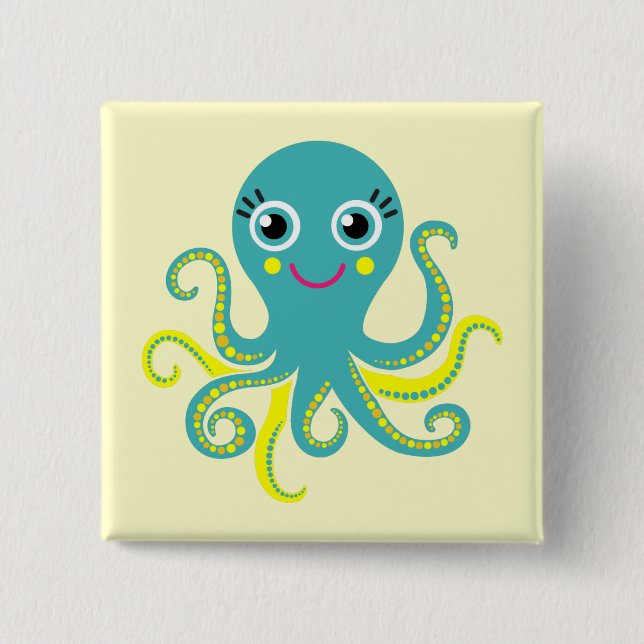 Blaue und gelbe Krake Button (Vorderseite)