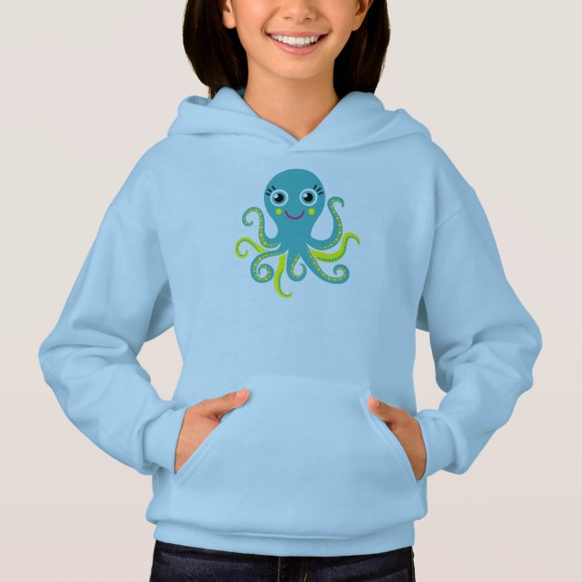 Blaue und gelbe Krake Hoodie (Vorderseite)