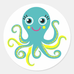 Blaue und gelbe Krake Runder Aufkleber