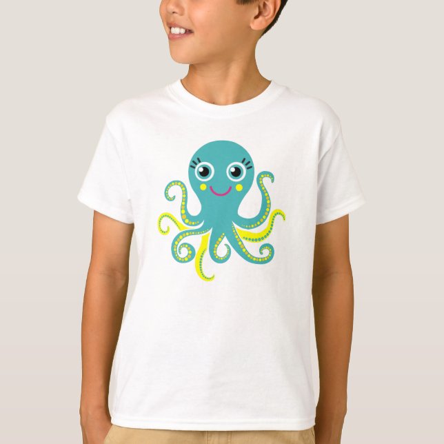 Blaue und gelbe Krake T-Shirt (Vorderseite)
