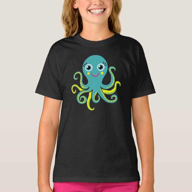 Blaue und gelbe Krake T-Shirt (Vorderseite)