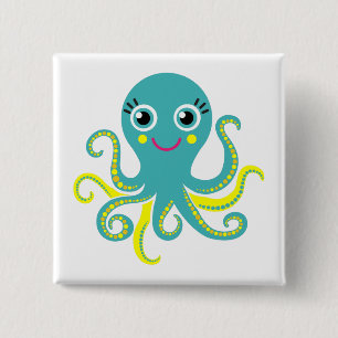 Blaue und gelbe Kraken Button