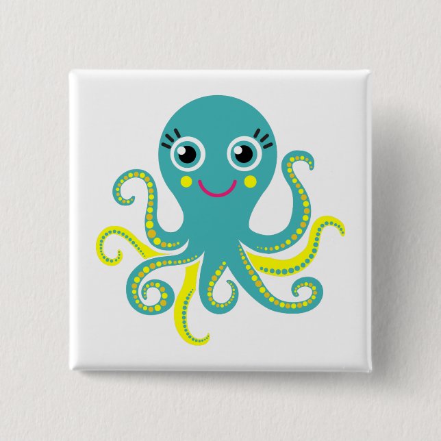 Blaue und gelbe Kraken Button (Vorderseite)