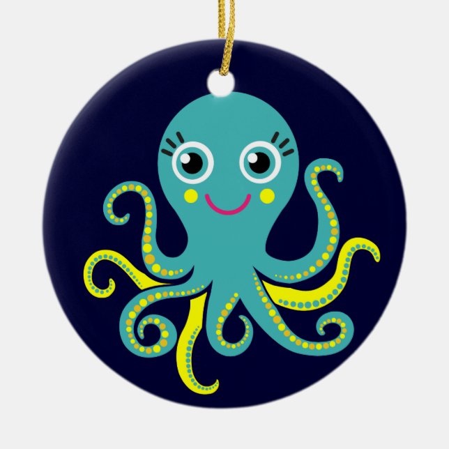 Blaue und gelbe Kraken Keramikornament (Vorne)