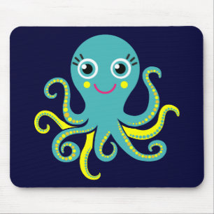 Blaue und gelbe Kraken Mousepad