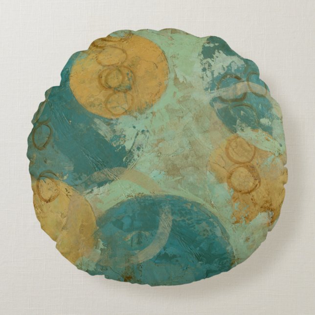 Blaue und gelbe Kreise Rundes Kissen (Vorderseite)