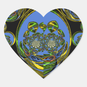Blaue und gelbe Kunststoffdruck-Kaleidoskop-Kunst Herz-Aufkleber