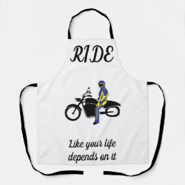 Blaue und gelbe Leathers bei einem Motorradrennen Schürze