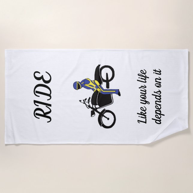 Blaue und gelbe Leathers bei einem Motorradrennen Strandtuch (Vorderseite)