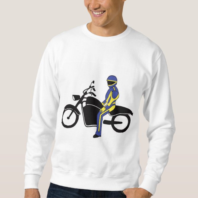Blaue und gelbe Leathers bei einem Motorradrennen Sweatshirt (Vorderseite)