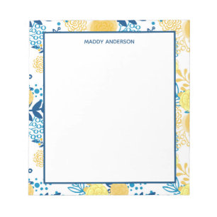 Blaue und gelbe Marigolds Muster Personalisiert Notizblock