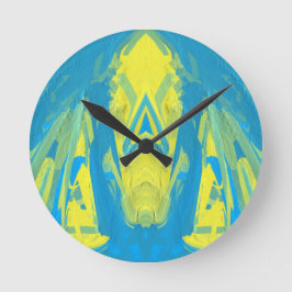 Blaue und gelbe Maske Runde Wanduhr