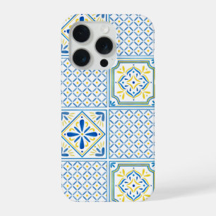 Blaue und gelbe mediterrane italienische Fliese iPhone 15 Pro Hülle