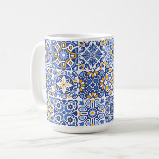Blaue und gelbe mediterrane marokkanische Fliese Kaffeetasse