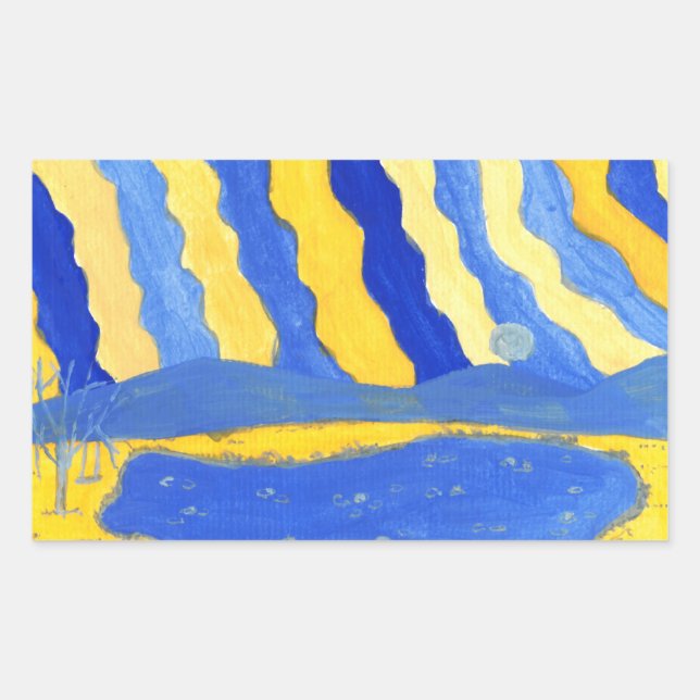 Blaue und gelbe minimalistische Landschaftsaufkleb Rechteckiger Aufkleber (Vorderseite)