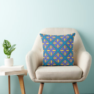 Blaue und gelbe moderne Fliesendesign Kissen
