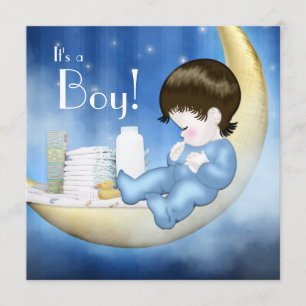 Blaue und gelbe Mond-Baby- Boy-Shower Einladung