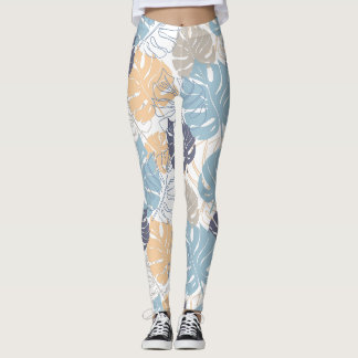 Blaue und gelbe Monstera-Blätter drucken Leggings