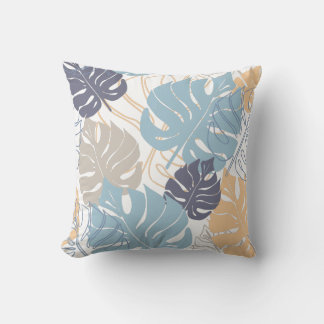 Blaue und gelbe Monstera-Blätter Kissen