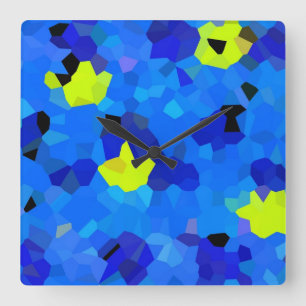 Blaue und gelbe Mosaike Quadratische Wanduhr
