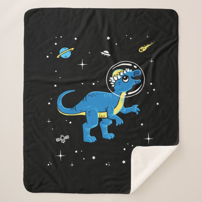 Blaue und gelbe Pachycephalosaurus Dinos im Weltra Sherpadecke (Vorderseite)