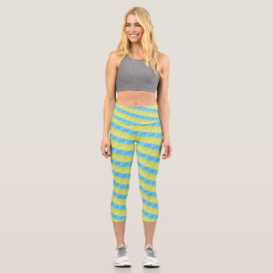 blaue und gelbe Paletten Capri Leggings