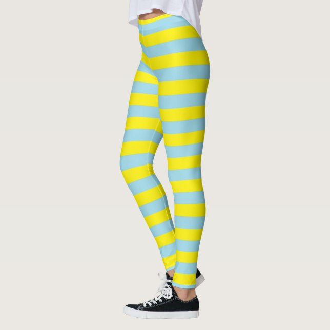Blaue und gelbe Pastellstreifen Leggings (Links)