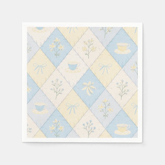 Blaue und gelbe Patchwork-Muster Süße Babyparty Serviette (Vorderseite)