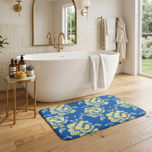Blaue und gelbe Pfingstrosen-Toile - Französische Badematte