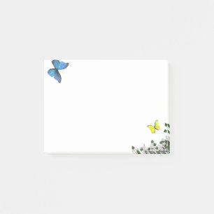 Blaue und gelbe Schmetterlinge & kleine Blume Post-it Klebezettel