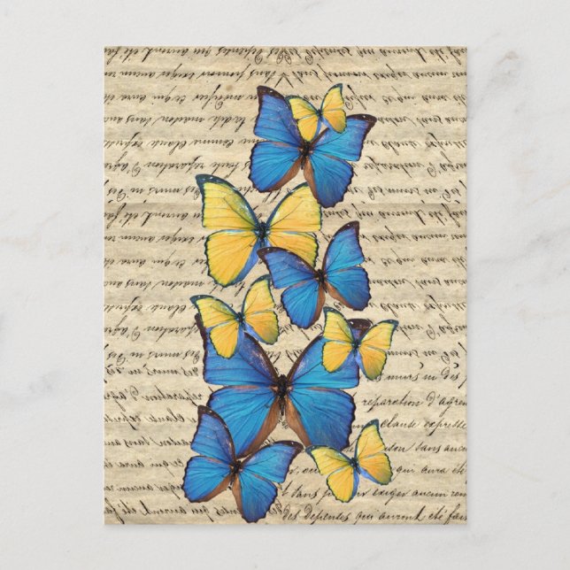 Blaue und gelbe Schmetterlinge Postkarte (Vorderseite)