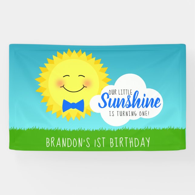 Blaue und gelbe Sonnenblume Geburtstagsparty Banner (Horizontal)