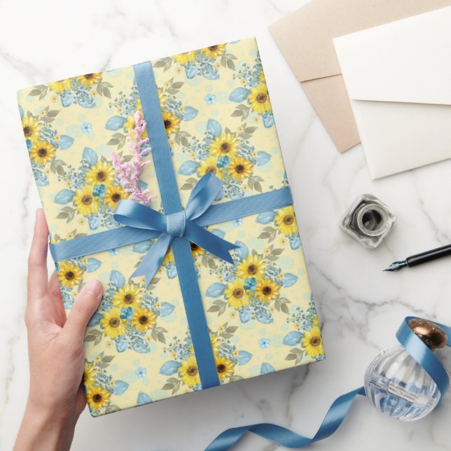 Blaue und gelbe Sonnenblumen Geschenkpapier (Schenken)