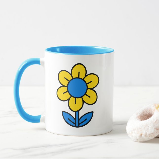 Blaue und gelbe Sonnenblumen Tasse (Mit Donut)