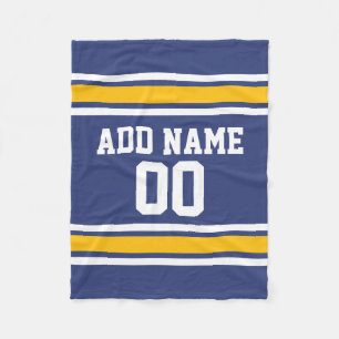 Blaue und gelbe Sport-Streifen-Name-Zahl Fleecedecke